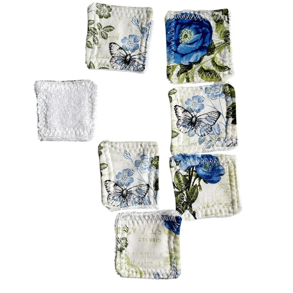 Hand Crafted Reusable Facial Makeup Wipes Floral Terry Cloth Cotton Lot of Seven